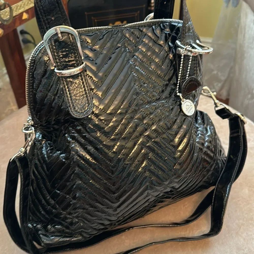 *Big Buddah* Large Quilted Black Patent Shoulder Bag EUC - Picture 9 of 10